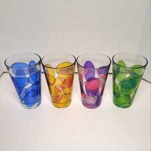 Cerve Italy Circle Ware Vintage Colorful Geometric Glass Tumblers Set 1950s